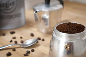 Moka pot ready to be prepared