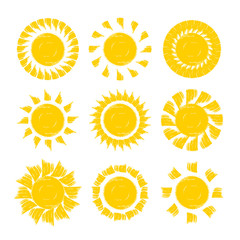Vector illustration: Set of Hand drawn brush paint suns.