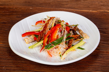 Asian salad with salmon skin