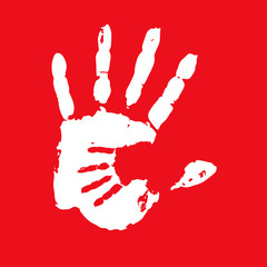 handprints. white icon on red background