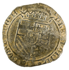 Ancient coin of the King Felipe I. Patard. Coined in Namur. Spanish Low Countries. Obverse.