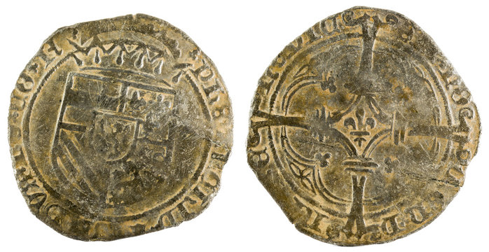 Ancient coin of the King Felipe I. Patard. Coined in Namur. Spanish Low Countries.