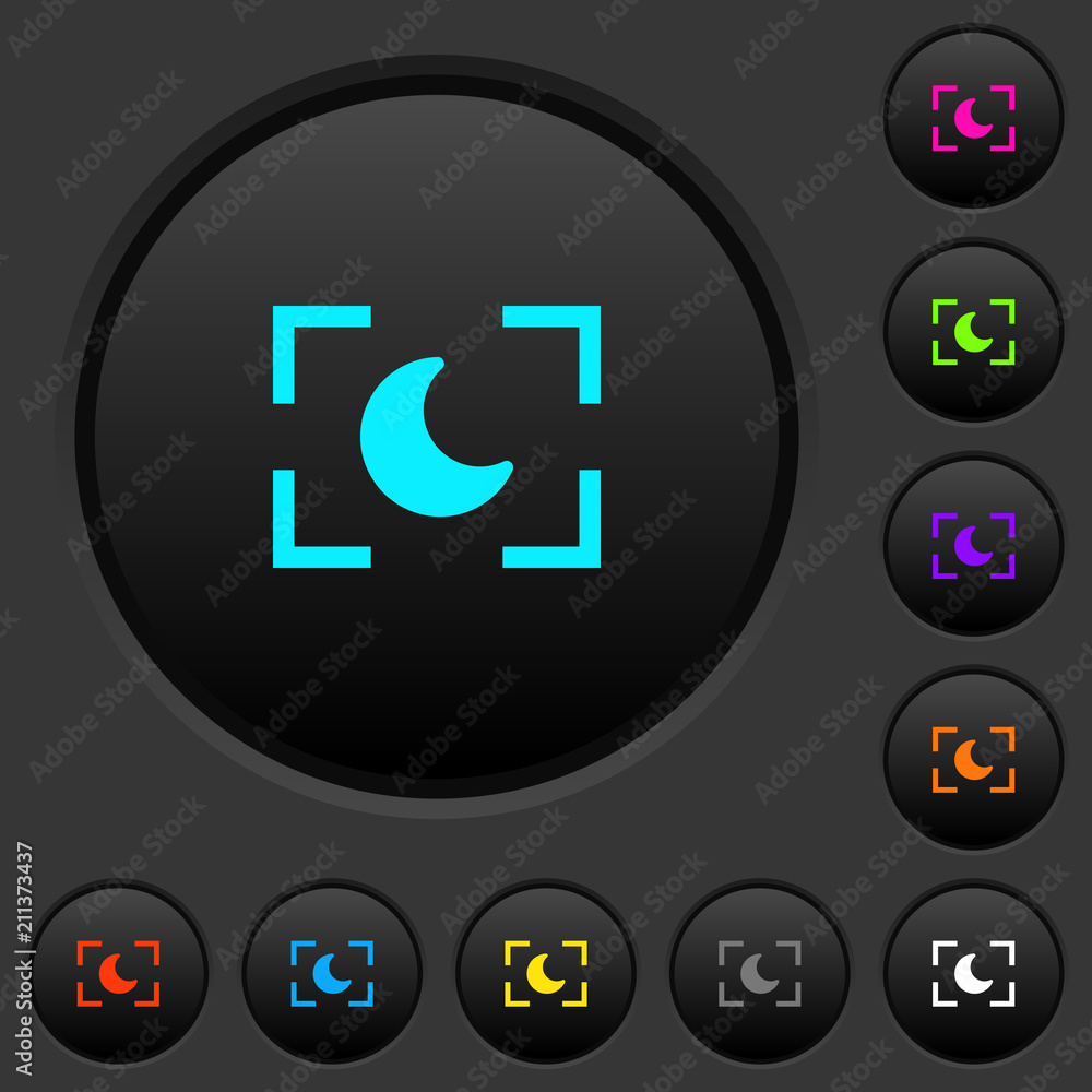 Poster camera night mode dark push buttons with color icons