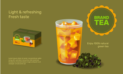 Vector illustration design template in realism style about iced tea