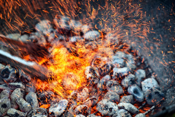 Background of burning hot coals.