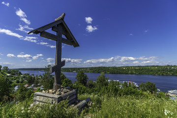 an ancient cemetery and crosses on graves. Russia. Ivanovo region. city Ples
