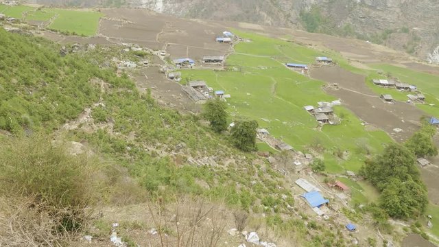 High-mountainous village Prok in Nepal. Manaslu circuit trek area.