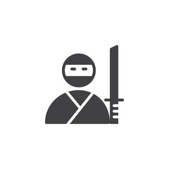 Ninja samurai with katana vector icon. filled flat sign for mobile concept and web design. Japanese warrior fighter with sword simple solid icon. Symbol, logo illustration. Pixel perfect vector