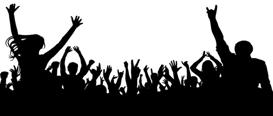 Applause of the crowd of people silhouette vector. Crowd with lots of people cheering and excited. Concert, party, fun