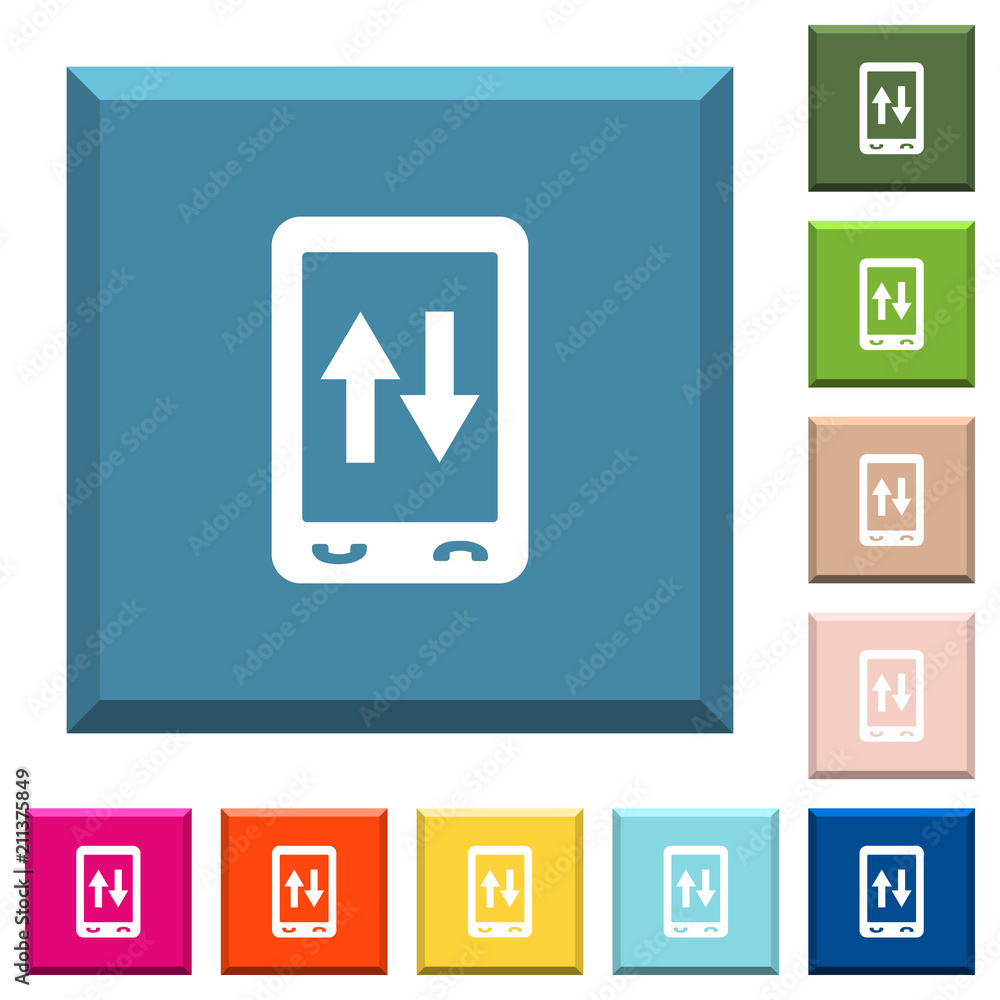 Poster mobile data traffic white icons on edged square buttons