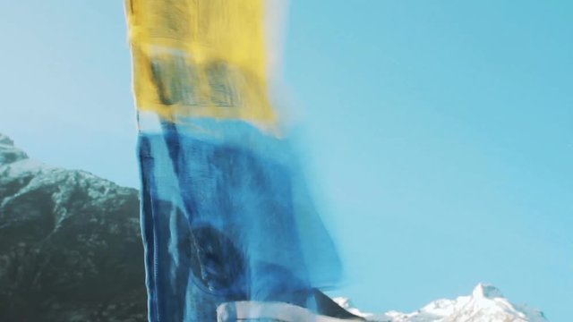 Prayer flags, Lungta in the background of the Himalayan mountains. Langtang.
