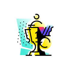 Illustration of awards for achievements. Icon of the gold cup, gold medal. Trophies for the first prizes. An image for a poster or banner. Abstraction from sports awards.