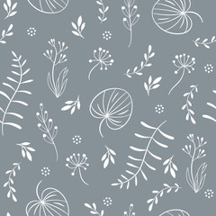 seamless pattern with flowers, floral elements, fabric design, grey background