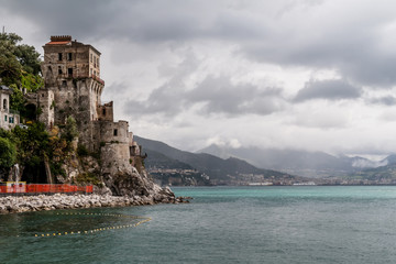 Fototapeta na wymiar Detail of Cetara with in the background the port of Salerno, Campania, Italy