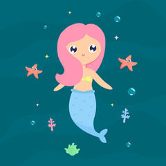 Mermaid with starfish vector illustration
