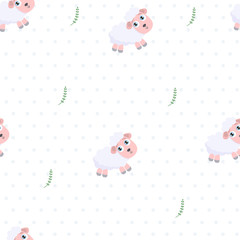 Cute sheep seamless vector background.