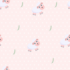 Cute sheep seamless vector background.