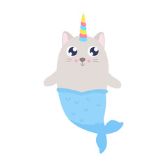 Cute mermaid cat vector illustration.