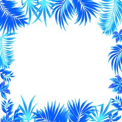 Fototapeta na wymiar Tropical jungle vector background, frame with palm tree and leaves.