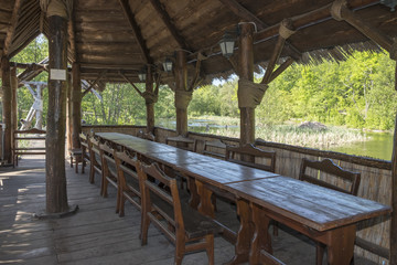 dining table under a canopy