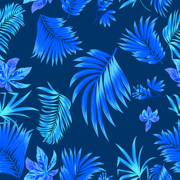 Seamless pattern tropical leaves of palm tree.