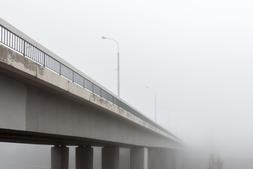 Bridge in the fog early morning in Vilnius, Lithuania