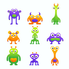 Funny cute cartoon vector monsters set for children