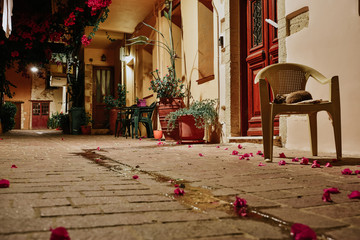 Crete island, alleys houses buildings , Greece. Architecture