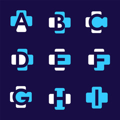 Fototapeta premium Medical Cross Alphabet letters set logo element. Corporate branding identity design template. Medical letters collection. Vector illustration