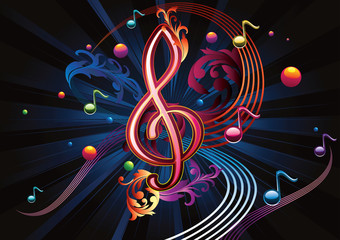 Music background - color clef and notes