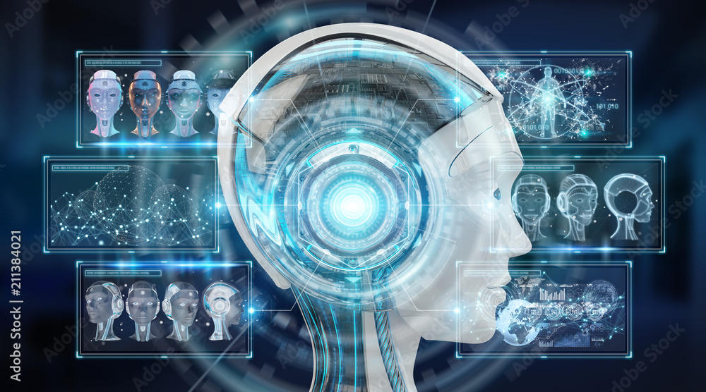 Fototapete digital artificial intelligence cyborg interface 3d rendering