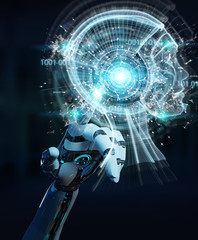 White cyborg hand creating artificial intelligence 3D rendering