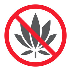 No marijuana glyph icon, prohibition and forbidden, no cannabis sign vector graphics, a solid pattern on a white background, eps 10.