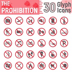 Prohibition glyph icon set, forbidden signs