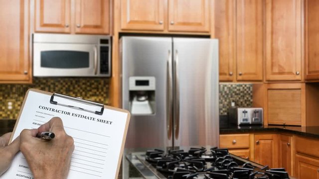 Contractor fills out estimate for modern kitchen