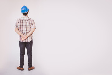 Arab engineer man wear blue cap safety helmet