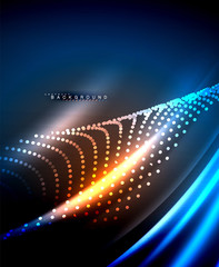 Neon glowing techno lines, hi-tech futuristic abstract background template with square shapes