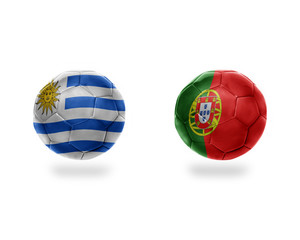 football balls with national flags of portugal and uruguay.