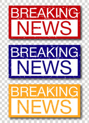 Breaking News colorful banner vector set on transparent background