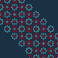 Dark blue background with diagonal band of flowers in the center, decorative geometric background