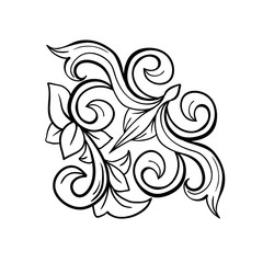 Black Hand Drawn Isolated Greek, Byzantine and Roman vintage floral headpiece. Decoration or weave plant ornament in baroque or victorian style. Royal adornment with leaf, luxury vignet element.