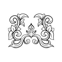 Black Hand Drawn Isolated Greek, Byzantine and Roman vintage floral headpiece. Decoration or weave plant ornament in baroque or victorian style. Royal adornment with leaf, luxury vignet element.