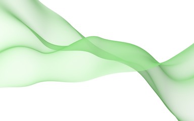 Green color scarf. Abstract green wave. Bright green ribbon on white background. Abstract green color smoke. Raster air background. 3D illustration