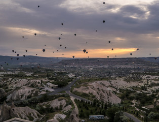 The great tourist attraction of Cappadocia - balloon flight. View From Uchisar