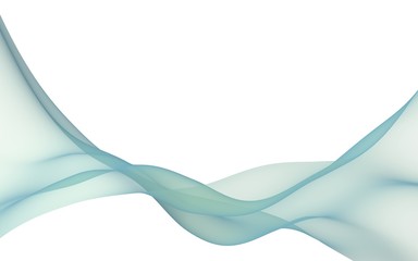Abstract light blue green wave. Bright blue green ribbon on white background. Abstract blue green smoke. Blue green scarf. Raster air background. 3D illustration