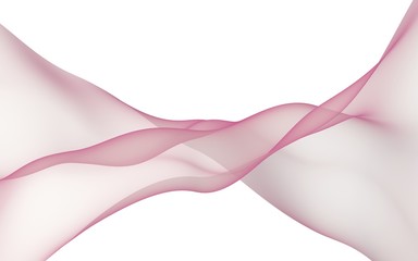 Abstract pink wave. Bright pink ribbon on white background. Abstract pink smoke. Raster air background. 3D illustration