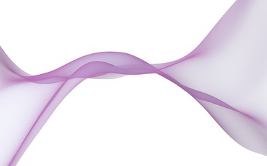Abstract purple smoke. Bright purple ribbon on white background. Purple color scarf. Abstract purple wave. Raster air background. 3D illustration