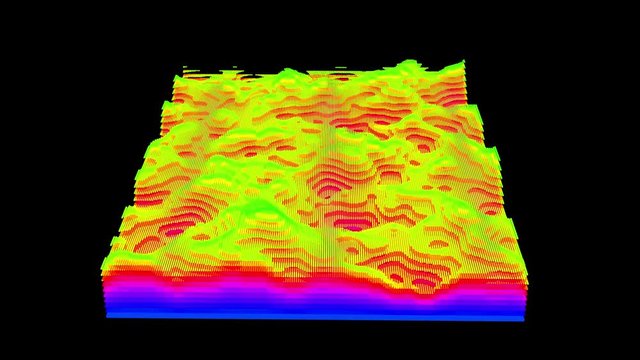 Big Data Digital Layer Landscape Cyberspace Grid Technology. Thermal Heat Map. Visual Data Infographics Design. Available In 4K FullHD Video Render Footage