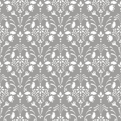 Gray damask floral seamless vector pattern. Neutral flower decor element wallpaper.