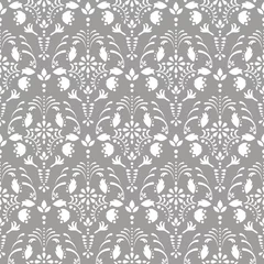 Fototapete Gray damask floral seamless vector pattern. Neutral flower decor element wallpaper. © YoPixArt